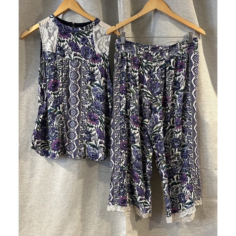 VERA BRADLEY Lavender Meadow Aster Lace Pajama Set Size Large